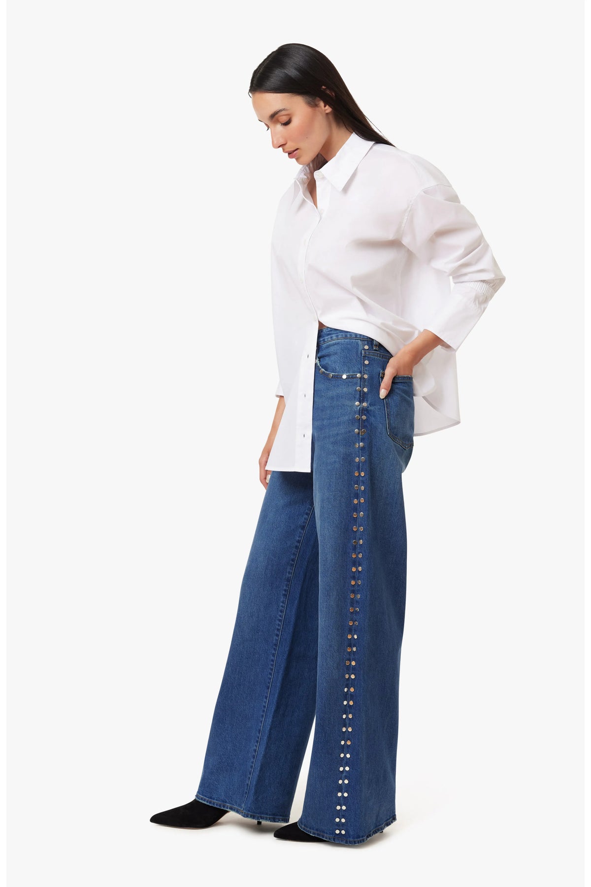 Gemma Wide Leg Studded Slouch Jeans