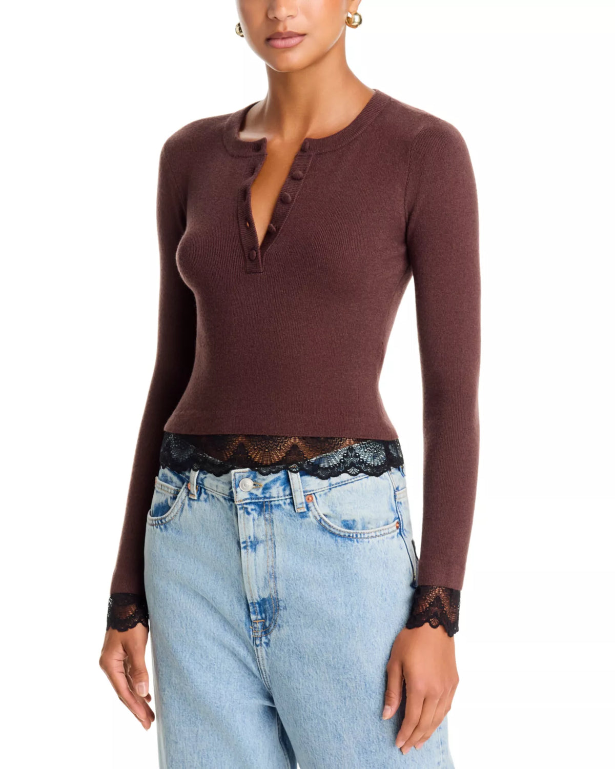 Olivia Lace Combo Henley Sweater