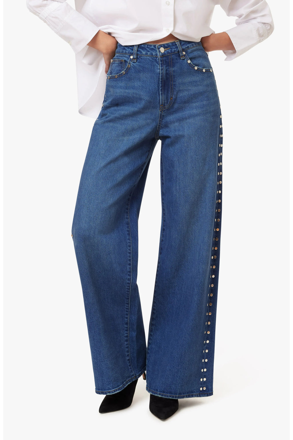 Gemma Wide Leg Studded Slouch Jeans