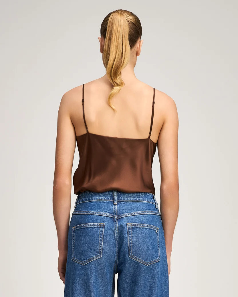 Back view of the Cinq à Sept Marta silk camisole in Espresso brown.