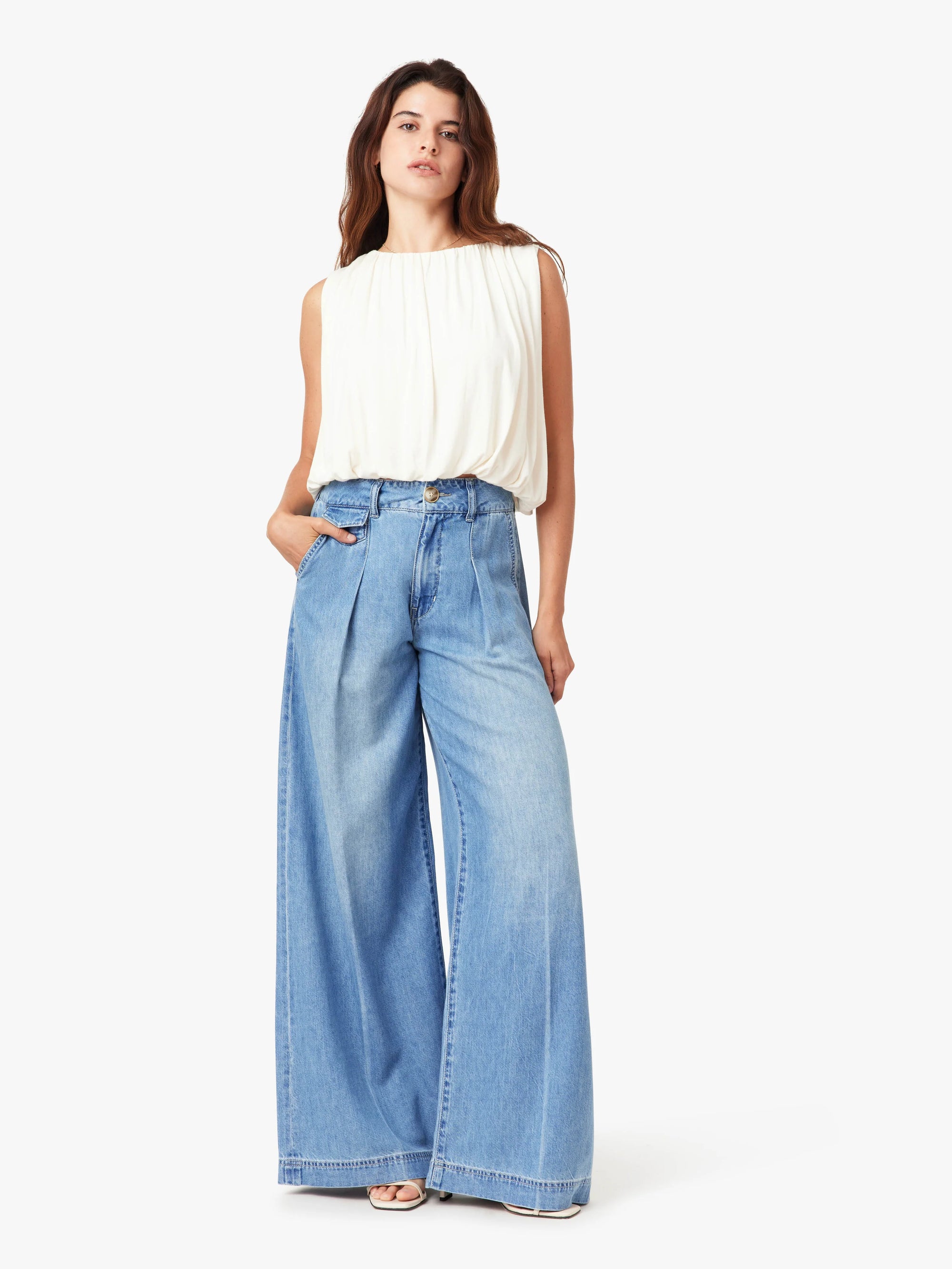 Pleated Denim Trouser