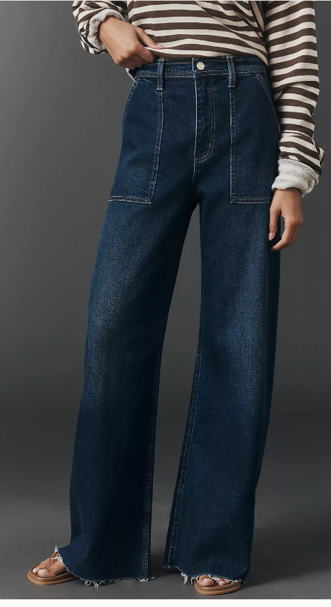 Pistola Penny Utility High Rise Wide Leg Jean in Collins wash on model.