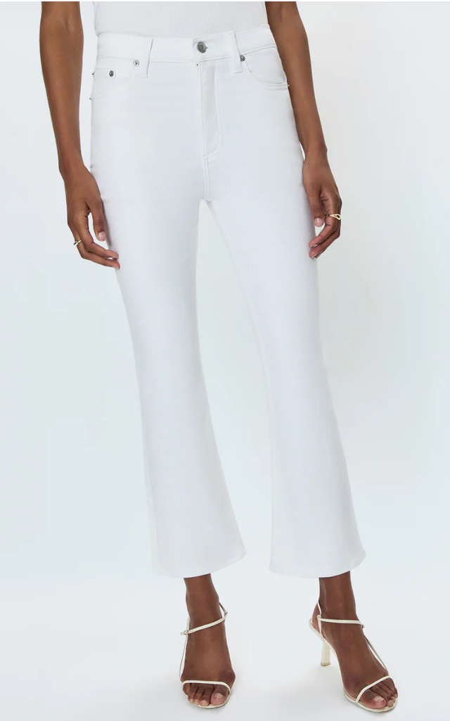 Pistola Lennon High Rise Crop Boot Jean in Vivid White wash, front full-length view on model.
