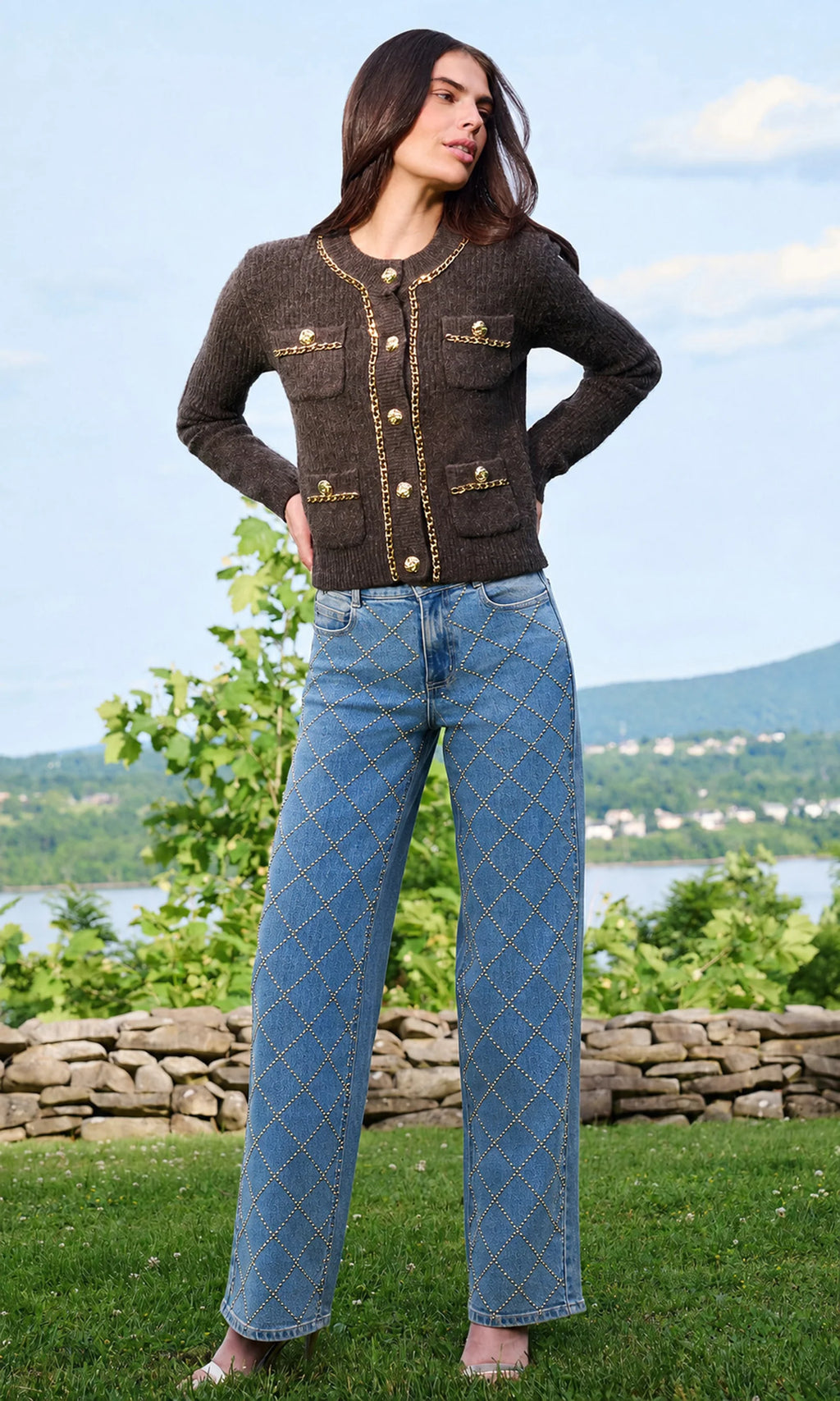 Staria Studded Plaid Jeans