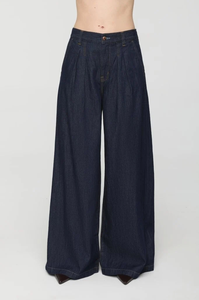 Delphine Pleated Denim Wide Leg